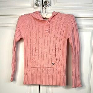 EUC Girls Bum Equipment Size Small Pink Cotton Hoodie Cable Knit Kangaroo Pouch